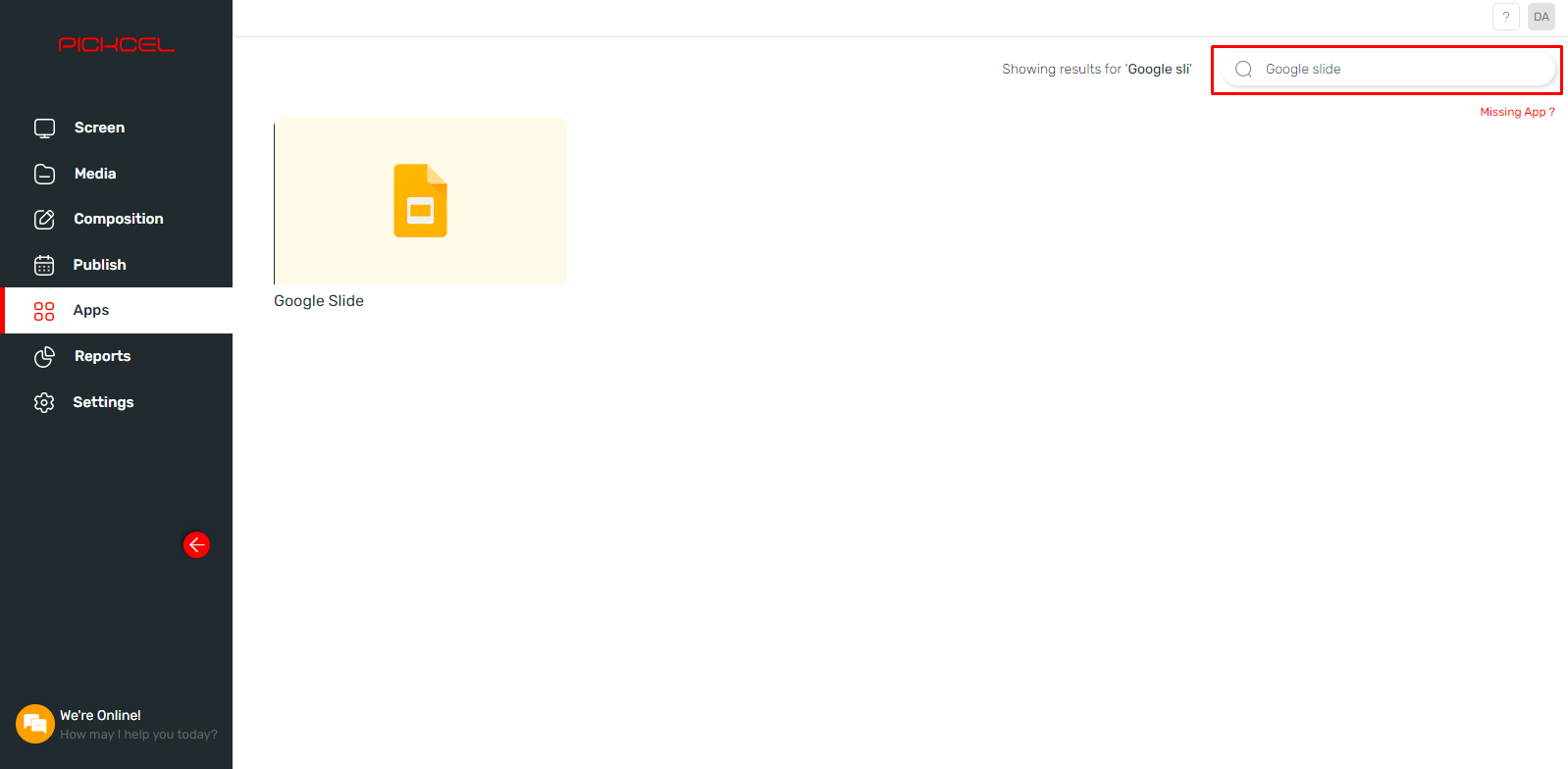 How to add the Google Slides app from Pickcel Digital Signage App Store?