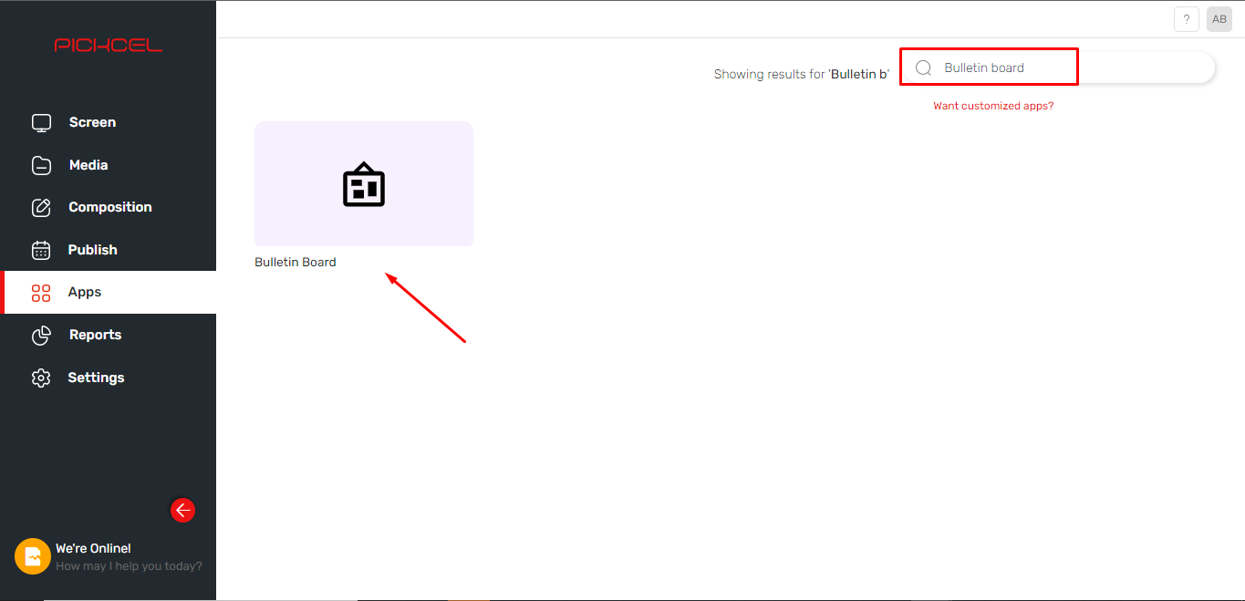 How to add bulletin board from Pickcel Digital Signage App Store?